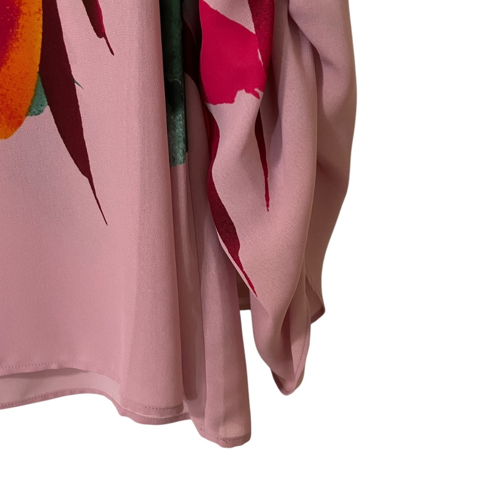 J Jill Christian Siriano Pink Floral Blouse Medium Petite Long Sleeves Abstract - Picture 5 of 11